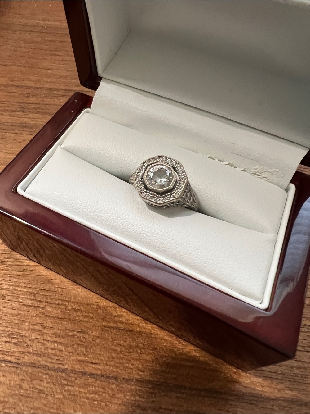 Vintage Style Sterling Silver White CZ Halo Ring Sz 5 - Picture 6 of 8